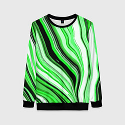 Свитшот женский Волнистые вертикальные чёрно-зелёные полосы, цвет: 3D-черный