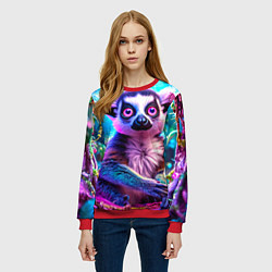 Свитшот женский Лемур в сказочном лесу, цвет: 3D-красный — фото 2