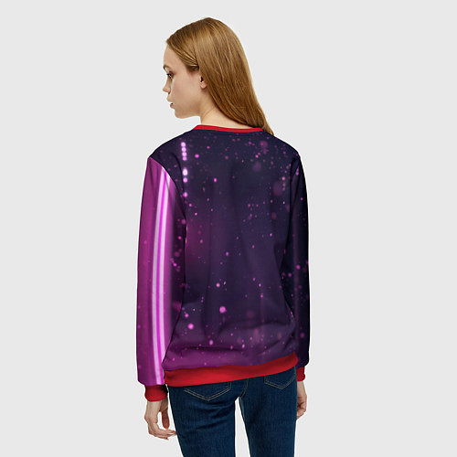 Женский свитшот Военный медведь в фиолетовом неоне / 3D-Красный – фото 4