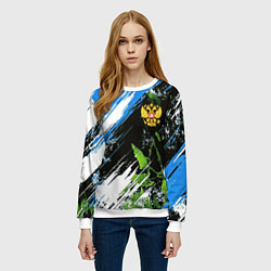Свитшот женский Герб России на камуфляже, цвет: 3D-белый — фото 2