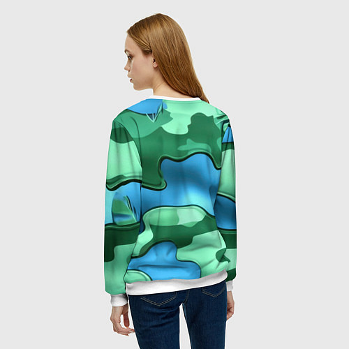 Женский свитшот Зелено-голубой камуфляж и герб РФ / 3D-Белый – фото 4
