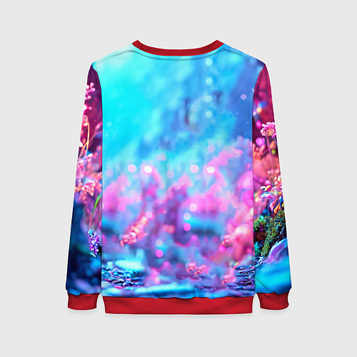 Женский свитшот Песец в неоновом свете / 3D-Красный – фото 2