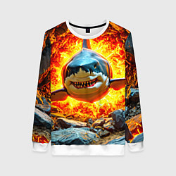 Свитшот женский Акула в огне, цвет: 3D-белый