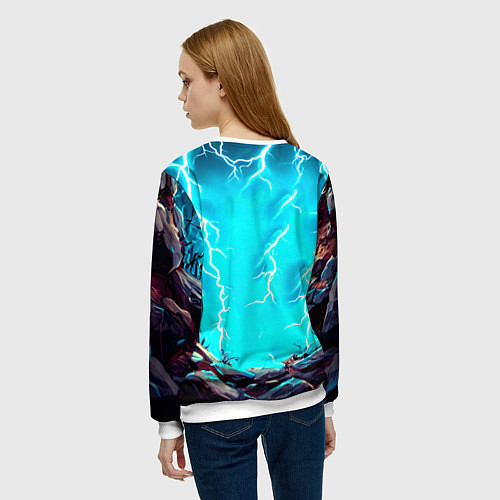 Женский свитшот Корова в разрядах молнии / 3D-Белый – фото 4