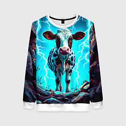 Свитшот женский Корова в разрядах молнии, цвет: 3D-белый