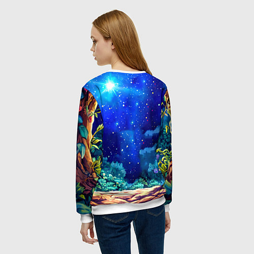Женский свитшот Ягуар в звездную ночь / 3D-Белый – фото 4