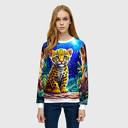Свитшот женский Ягуар в звездную ночь, цвет: 3D-белый — фото 2