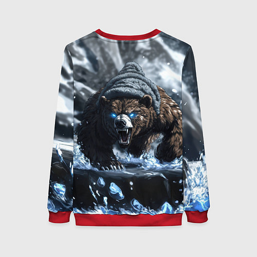 Женский свитшот Я русский - агрессивный медведь / 3D-Красный – фото 2