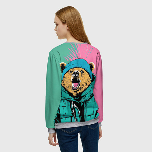 Женский свитшот Злой медведь в зимней одежде / 3D-Меланж – фото 4