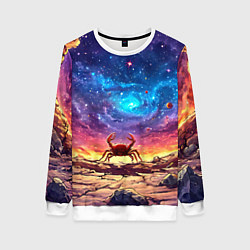Свитшот женский Краб смотрит в космос, цвет: 3D-белый