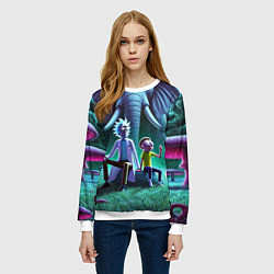 Свитшот женский Рик и Морти - портрет на фоне слона, цвет: 3D-белый — фото 2