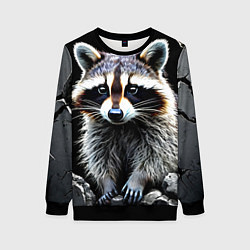 Свитшот женский Енот на черном, цвет: 3D-черный