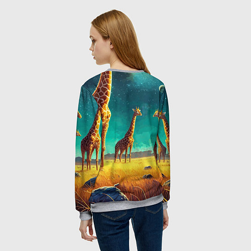 Женский свитшот Рик и Морти на планете жирафов - нейроарт / 3D-Меланж – фото 4
