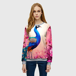 Свитшот женский Павлин на розовом, цвет: 3D-меланж — фото 2