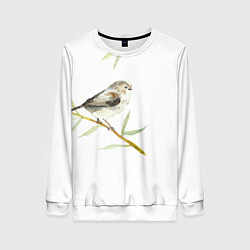 Свитшот женский Воробей акварель, цвет: 3D-белый