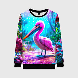 Свитшот женский Пеликан в сказачном лесу, цвет: 3D-черный