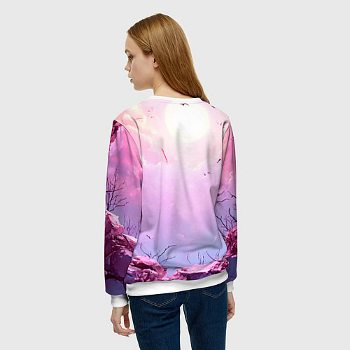 Женский свитшот Аист в розовых облаках / 3D-Белый – фото 4