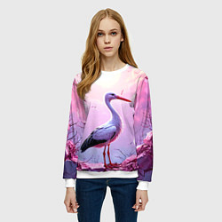 Свитшот женский Аист в розовых облаках, цвет: 3D-белый — фото 2