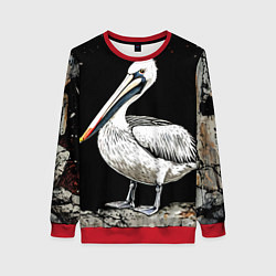 Свитшот женский Пеликан на черном, цвет: 3D-красный