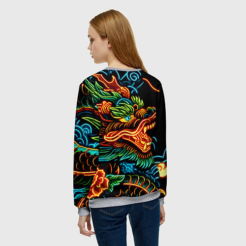 Женский свитшот Japanese neon dragon - irezumi / 3D-Меланж – фото 4