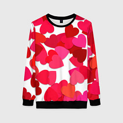 Свитшот женский Сердца россыпь, цвет: 3D-черный