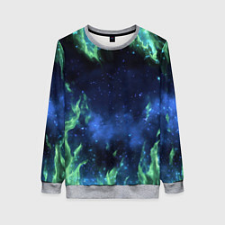 Свитшот женский Зеленые языки пламени, цвет: 3D-меланж