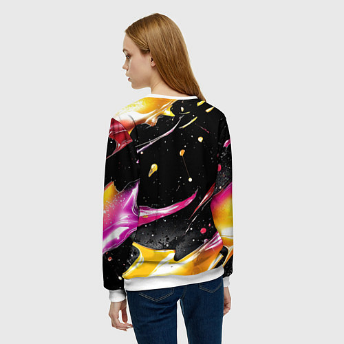 Женский свитшот Мазки краски на черном / 3D-Белый – фото 4