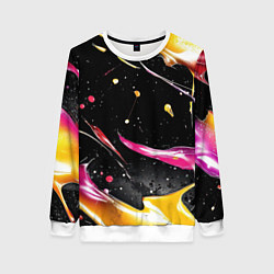Свитшот женский Мазки краски на черном, цвет: 3D-белый