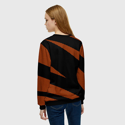 Женский свитшот Sport чёрно-оранжевый абстрактный полосы / 3D-Черный – фото 4