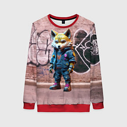 Свитшот женский Уличный лисёнок на своём районе, цвет: 3D-красный