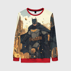 Свитшот женский Бэтмен и разрушенный город, цвет: 3D-красный