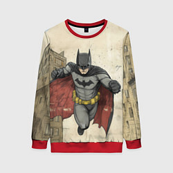 Свитшот женский Бэтмен летит между домами, цвет: 3D-красный