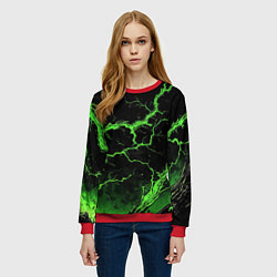 Свитшот женский Зеленая молния разлома, цвет: 3D-красный — фото 2