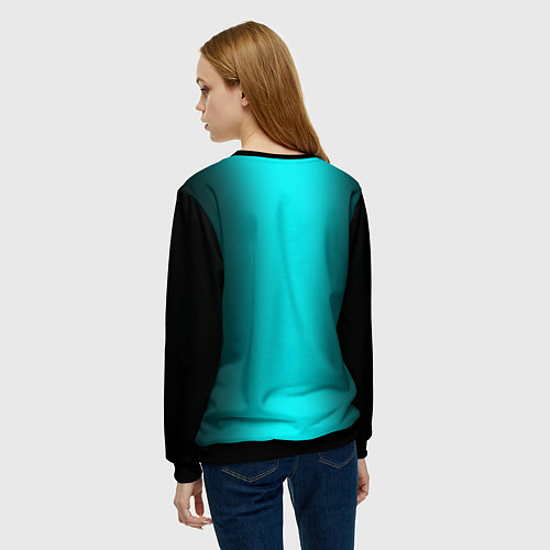 Женский свитшот Чёрный и неоновый голубой градиент по центру / 3D-Черный – фото 4