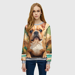 Свитшот женский Бульдог и пальмы, цвет: 3D-меланж — фото 2