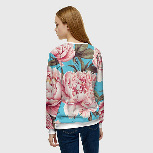 Женский свитшот Самая лучшая бабушка на фоне пионов / 3D-Белый – фото 4