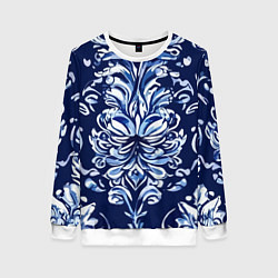 Свитшот женский Гжель русский орнамент королевский синий, цвет: 3D-белый