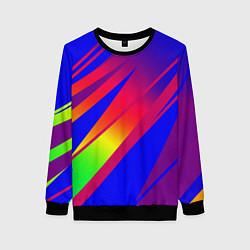 Свитшот женский Красно-синий с полосами градиент, цвет: 3D-черный