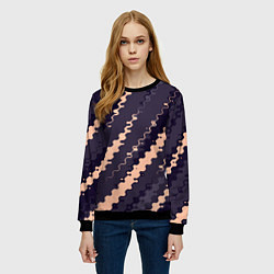Свитшот женский Фиолетовый с бежевым искажённые полосы, цвет: 3D-черный — фото 2
