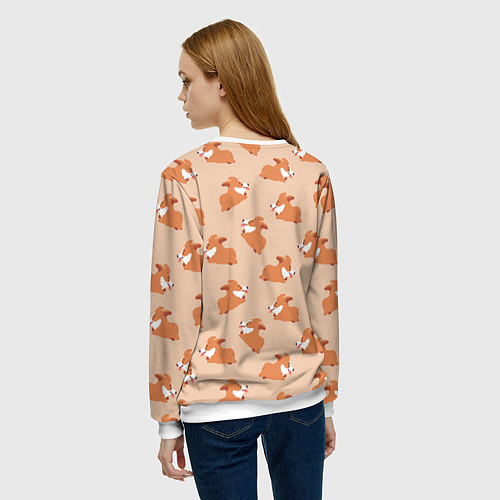 Женский свитшот Паттерн с забавными щенками породы корги / 3D-Белый – фото 4
