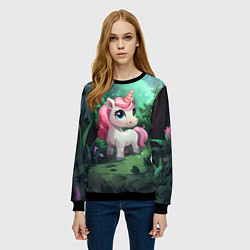 Свитшот женский Единорожка с розовой гривой, цвет: 3D-черный — фото 2