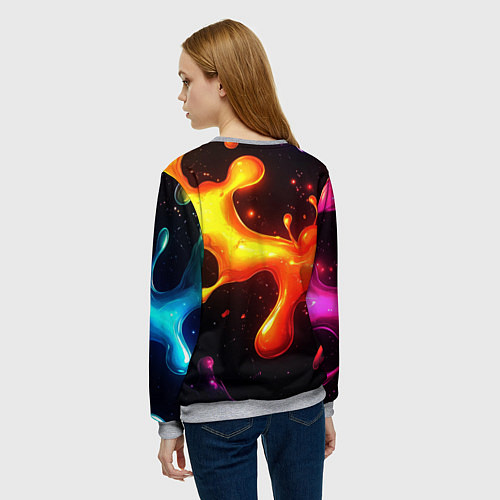 Женский свитшот Радужные кляксы на черном фоне / 3D-Меланж – фото 4