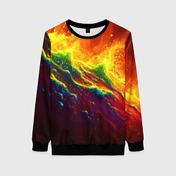 Свитшот женский Абстрактные волны с огнем, цвет: 3D-черный