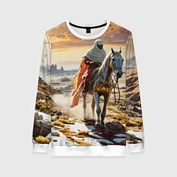 Свитшот женский В пустыне на коне, цвет: 3D-белый