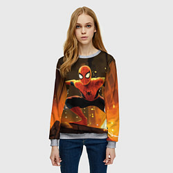Свитшот женский Человек-паук пускает паутину, цвет: 3D-меланж — фото 2