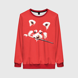 Свитшот женский Красная панда с кисточкой в зубах, цвет: 3D-красный