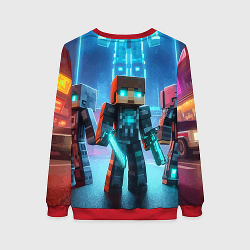 Женский свитшот Minecraft - ai art neon glow / 3D-Красный – фото 2