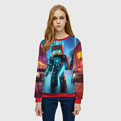 Свитшот женский Minecraft - ai art neon glow, цвет: 3D-красный — фото 2