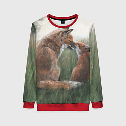 Свитшот женский Лиса с лисёнком, цвет: 3D-красный