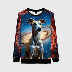 Свитшот женский Уиппет в космосе, цвет: 3D-черный